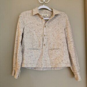 Rivet and Thread Oatmeal Half Button Top (Size Medium)